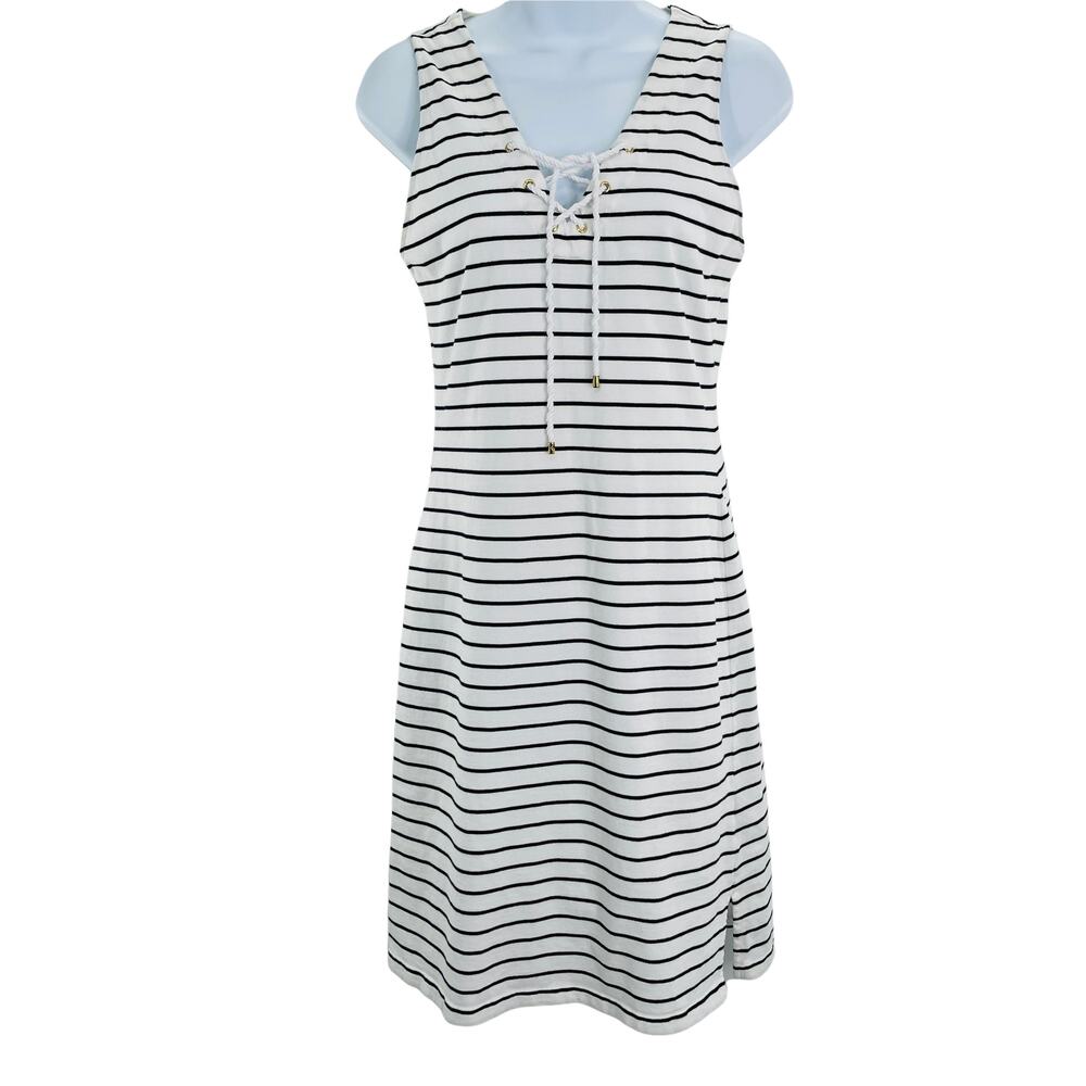 Lauren Ralph Lauren White Stripe Cotton Knit Summer Classic Nautical Dress XS